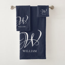 Initial Personalisiert Elegant Navy Blue Monogram Badhandtuch Set