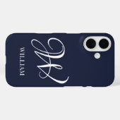 Initial Personalisiert Elegant Navy Blue Monogram Case-Mate iPhone Hülle (Rückseite (Horizontal))