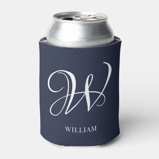 Initial Personalisiert Elegant Navy Blue Monogram Dosenkühler (Kanne Vorderseite)
