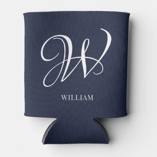 Initial Personalisiert Elegant Navy Blue Monogram Dosenkühler (Vorderseite)