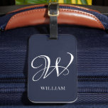 Initial Personalisiert Elegant Navy Blue Monogram Gepäckanhänger<br><div class="desc">Einfache,  individuelle Erstmonogramm in moderner Typografie. Perfektes Geschenk mit persönlicher Touch</div>