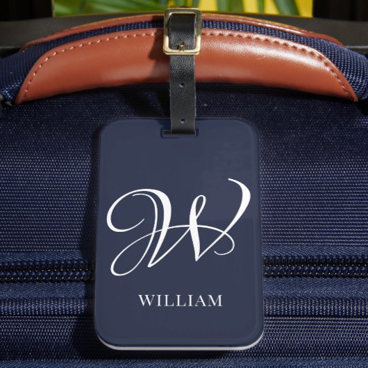 Initial Personalisiert Elegant Navy Blue Monogram Gepäckanhänger (Vorderseite Insitu 2)