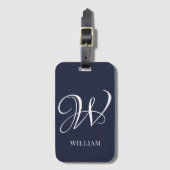 Initial Personalisiert Elegant Navy Blue Monogram Gepäckanhänger (Vorderseite Vertikal)