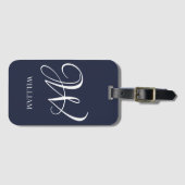 Initial Personalisiert Elegant Navy Blue Monogram Gepäckanhänger (Vorderseite (Horizontal))