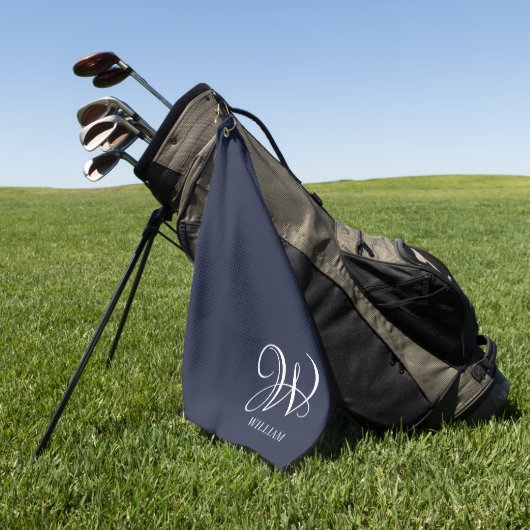 Initial Personalisiert Elegant Navy Blue Monogram Golfhandtuch (Gras)