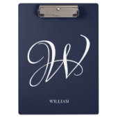 Initial Personalisiert Elegant Navy Blue Monogram Klemmbrett (Vorderseite)