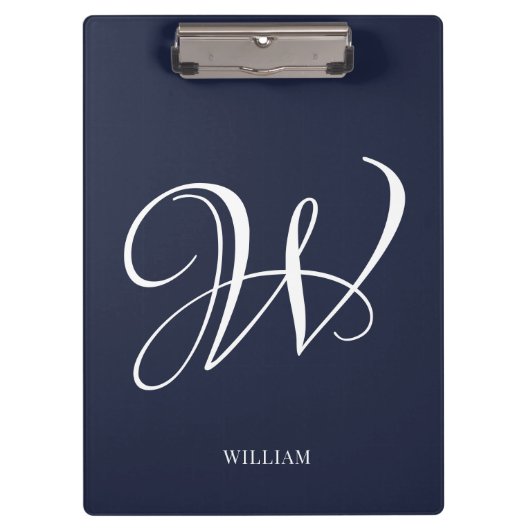 Initial Personalisiert Elegant Navy Blue Monogram Klemmbrett (Vorderseite)