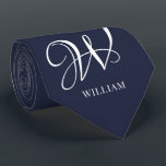 Initial Personalisiert Elegant Navy Blue Monogram Krawatte<br><div class="desc">Einfache,  individuelle Erstmonogramm in moderner Typografie. Perfektes Geschenk mit persönlicher Touch</div>