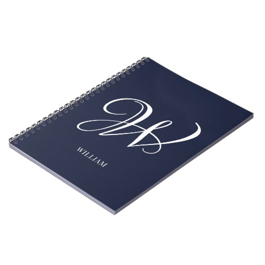 Initial Personalisiert Elegant Navy Blue Monogram Notizblock (Linke Seite)