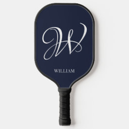 Initial Personalisiert Elegant Navy Blue Monogram Pickleball Schläger