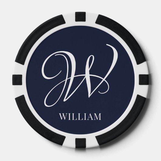 Initial Personalisiert Elegant Navy Blue Monogram Pokerchips (Vorderseite)