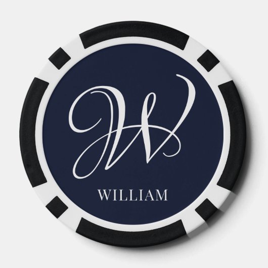 Initial Personalisiert Elegant Navy Blue Monogram Pokerchips (Rückseite)