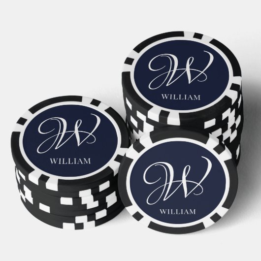 Initial Personalisiert Elegant Navy Blue Monogram Pokerchips (Stapel)