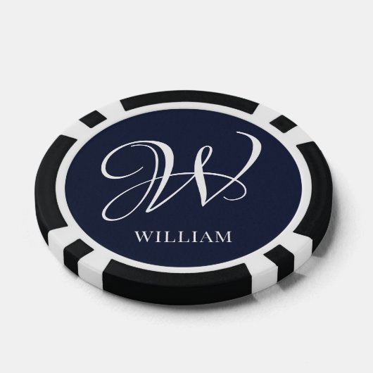 Initial Personalisiert Elegant Navy Blue Monogram Pokerchips (Einzeln)