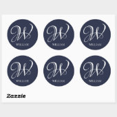 Initial Personalisiert Elegant Navy Blue Monogram Runder Aufkleber (Blatt)