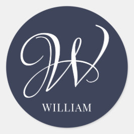 Initial Personalisiert Elegant Navy Blue Monogram Runder Aufkleber