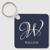 Initial Personalisiert Elegant Navy Blue Monogram Schlüsselanhänger (Vorderseite)