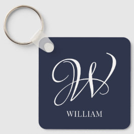 Initial Personalisiert Elegant Navy Blue Monogram Schlüsselanhänger