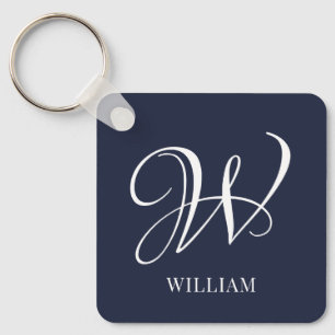 Initial Personalisiert Elegant Navy Blue Monogram Schlüsselanhänger