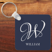 Initial Personalisiert Elegant Navy Blue Monogram Schlüsselanhänger (Vorderseite)