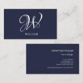 Initial Personalisiert Elegant Navy Blue Monogram Visitenkarte (Vorne/Hinten)