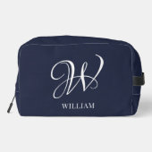 Initial Personalisiert Elegant Navy Blue Monogram Waschbeutel (Rückseite)