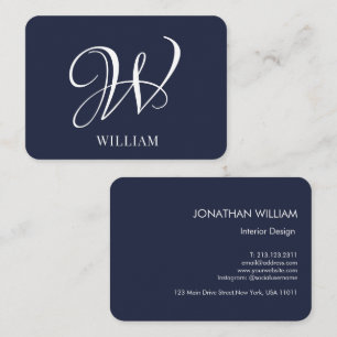 Initial Personalisiert Elegant Navy BlueMonogram Visitenkarte