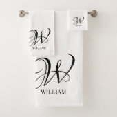 Initial Personalisiert elegant Weißes Monogramm Badhandtuch Set (Insitu)