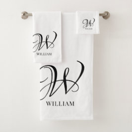 Initial Personalisiert elegant Weißes Monogramm Badhandtuch Set