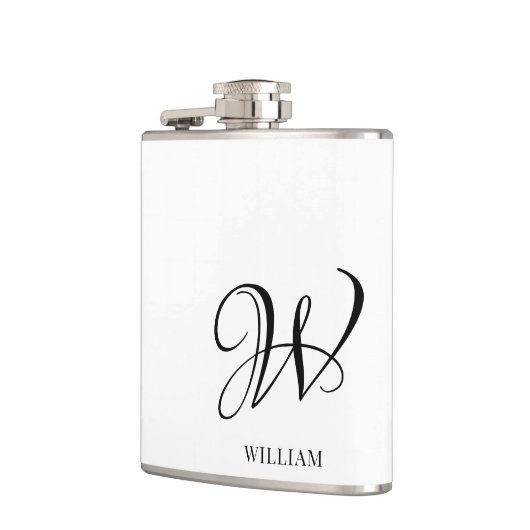 Initial Personalisiert elegant Weißes Monogramm Flachmann (Links)