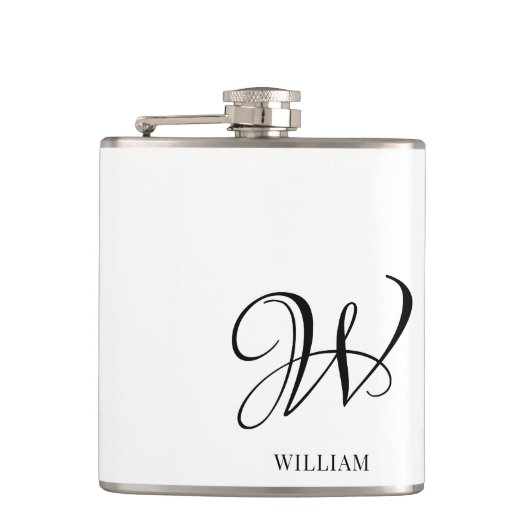 Initial Personalisiert elegant Weißes Monogramm Flachmann (Vorderseite)