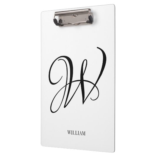 Initial Personalisiert elegant Weißes Monogramm Klemmbrett (Links)