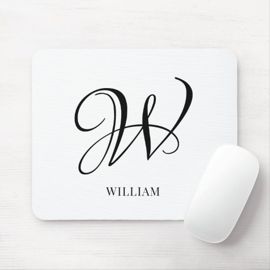 Initial Personalisiert elegant Weißes Monogramm Mousepad (Mit Mouse)