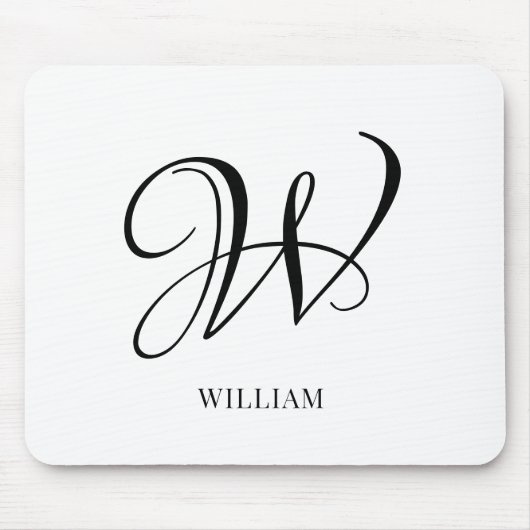 Initial Personalisiert elegant Weißes Monogramm Mousepad (Vorne)