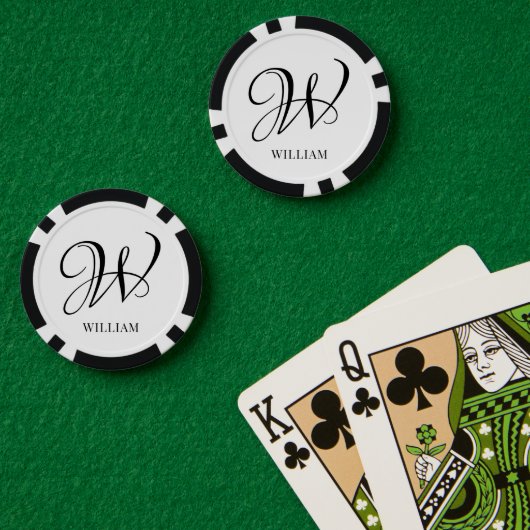 Initial Personalisiert elegant Weißes Monogramm Pokerchips (Pokertisch (doppelt))