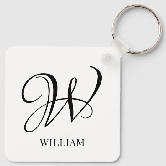 Initial Personalisiert elegant Weißes Monogramm Schlüsselanhänger (Rückseite)