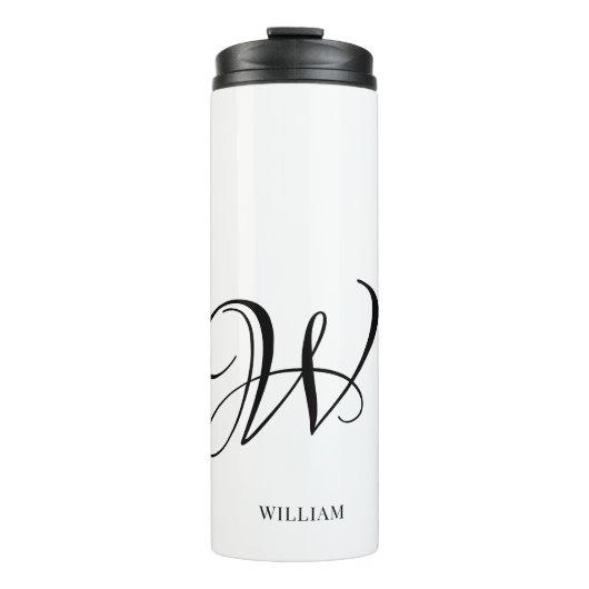 Initial Personalisiert elegant Weißes Monogramm Thermosbecher (Vorderseite)