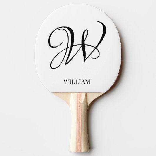 Initial Personalisiert elegant Weißes Monogramm Tischtennis Schläger (Rückseite)
