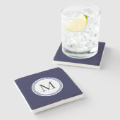 Initial personalisiert Simple Monogram | Blau Steinuntersetzer (Seitenansicht)