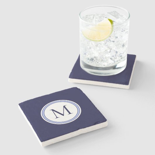 Initial personalisiert Simple Monogram | Blau Steinuntersetzer (Seitenansicht)