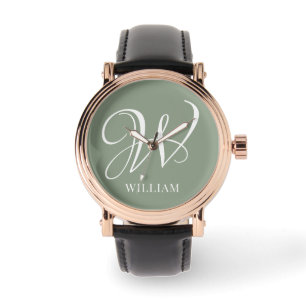 Initial Personalisierte Elegant Sage Green Monogra Armbanduhr