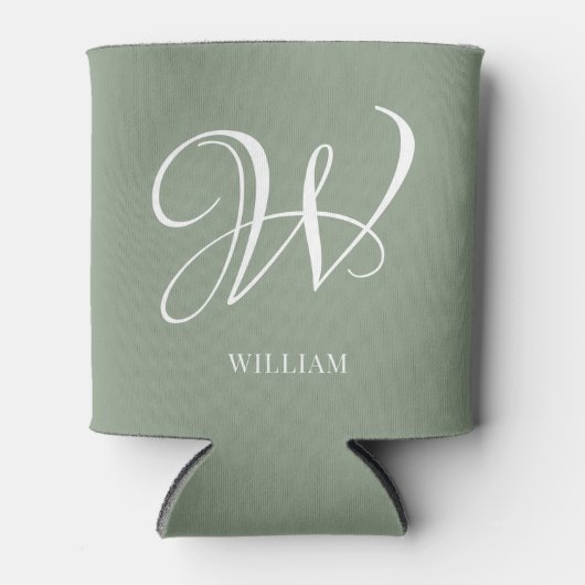 Initial Personalisierte Elegant Sage Green Monogra Dosenkühler (Vorderseite)