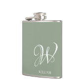 Initial Personalisierte Elegant Sage Green Monogra Flachmann (Links)