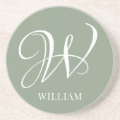 Initial Personalisierte Elegant Sage Green Monogra Getränkeuntersetzer (Vorne)