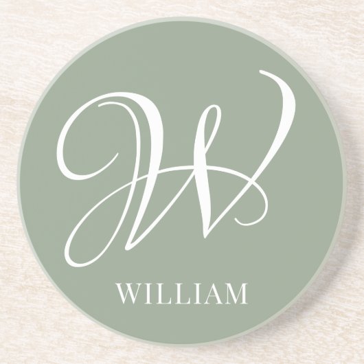 Initial Personalisierte Elegant Sage Green Monogra Getränkeuntersetzer (Vorne)