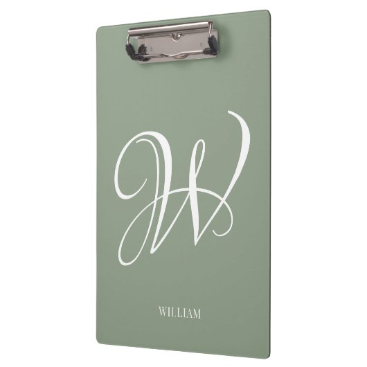 Initial Personalisierte Elegant Sage Green Monogra Klemmbrett (Links)