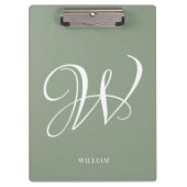 Initial Personalisierte Elegant Sage Green Monogra Klemmbrett (Vorderseite)