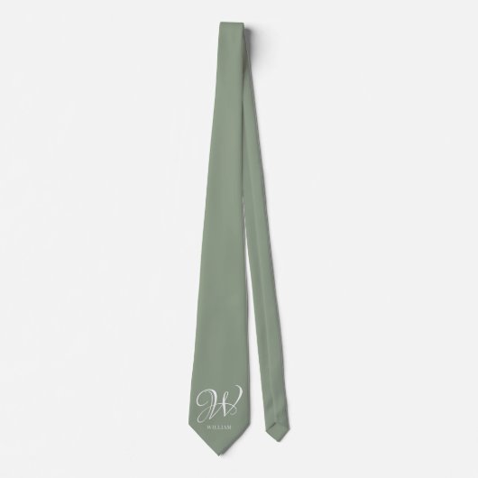 Initial Personalisierte Elegant Sage Green Monogra Krawatte (Vorderseite)