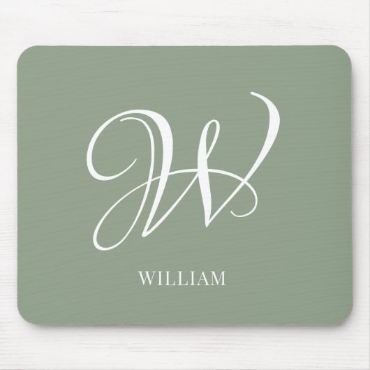Initial Personalisierte Elegant Sage Green Monogra Mousepad (Vorne)