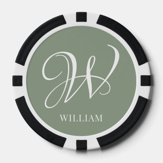 Initial Personalisierte Elegant Sage Green Monogra Pokerchips (Vorderseite)